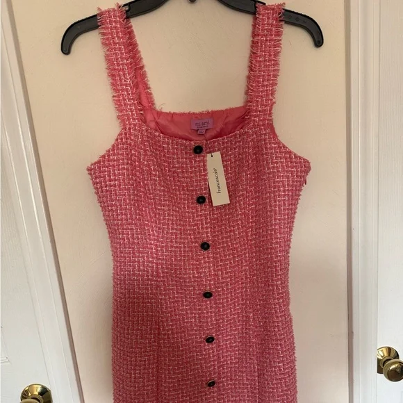 miami Pink Tweed Button-Front Mini Dress - Picture 5 of 9